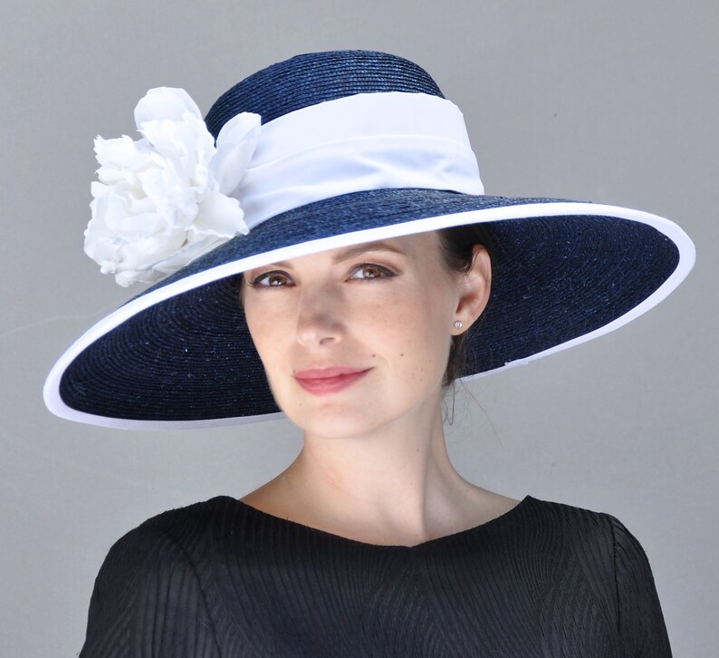 Kentucky Derby Hat Women's Navy and White Hat Formal Etsy
