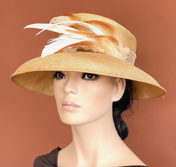 Women's Formal Straw Feather Hat, Wedding Hat, Derby Hat