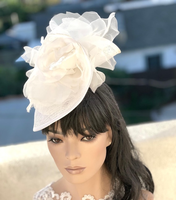 White Bridal Headpiece Women's White Fascinator Formal Straw Hat Wedding Hat Kentucky Derby Hat Garden Party Hat, Church Hat, Tea Party Hat