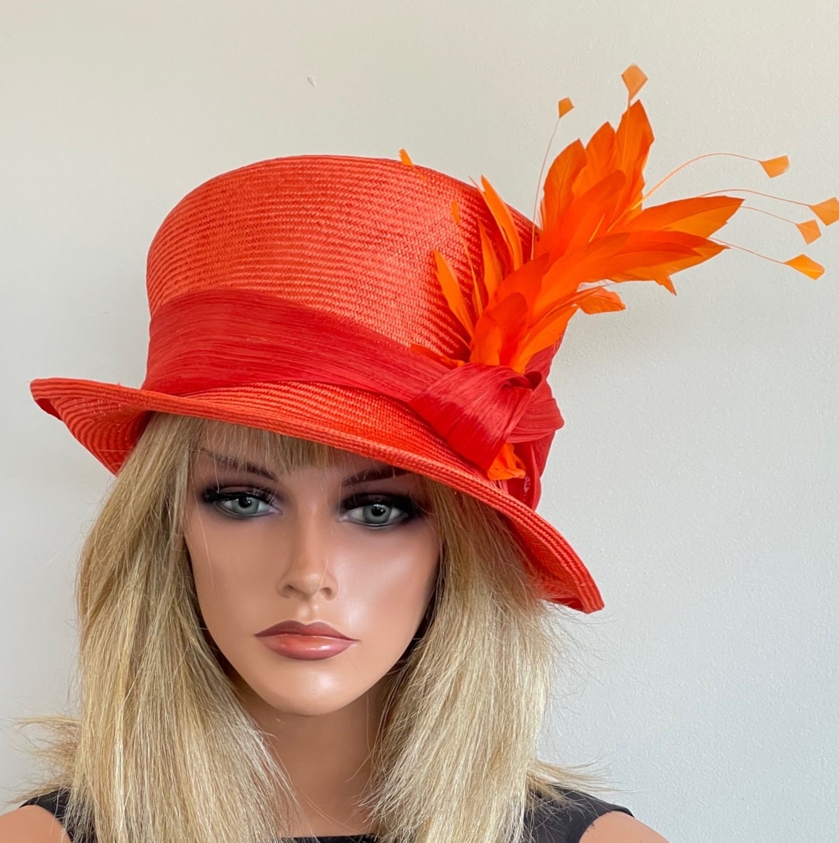 Kentucky Derby Hat, Orange Derby Hat, Wedding Hat, Formal Summer Hat