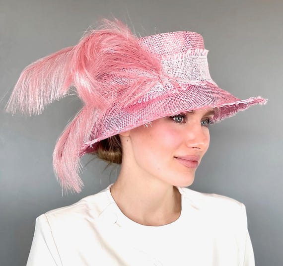 Women's Wide Brim Pink Hat, Kentucky Derby Hat, Wedding Hat, Garden Party Hat, Tea Party Hat, Women's Formal Hat, Royal Ascot Hat, Derby Hat