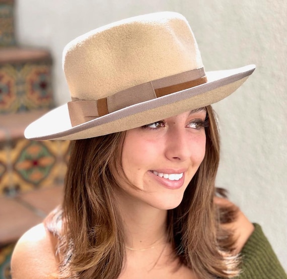 Camel Tan Wool Felt Fedora, Derby Hat, Women's Tailored Winter Hat, Men's Handmade Fedora, Women's Handmade Fedora, Cheltenham Races Hat