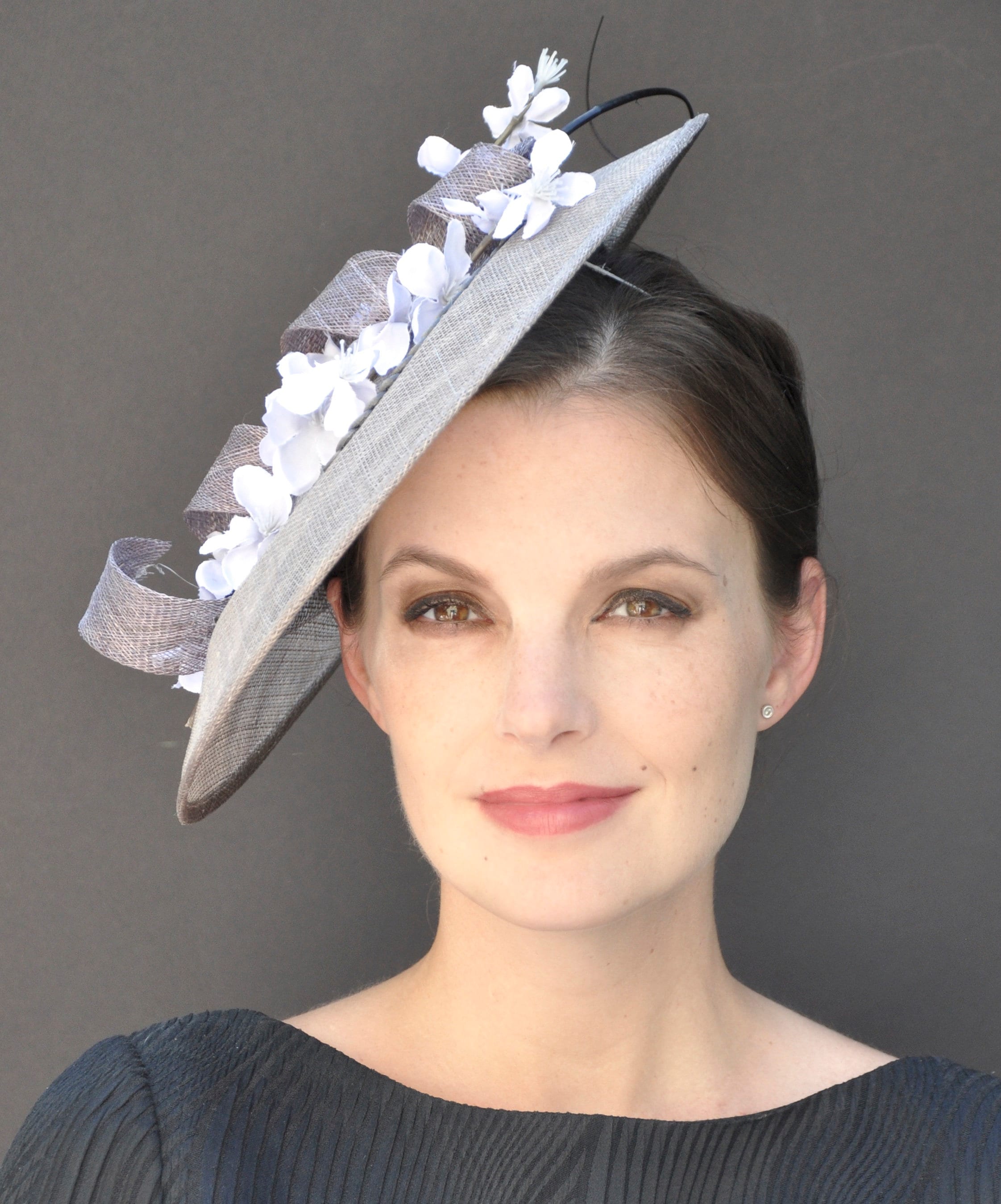 Kentucky Derby Hat, Gray Fascinator Hat, Wedding Hat, Occasion Hat