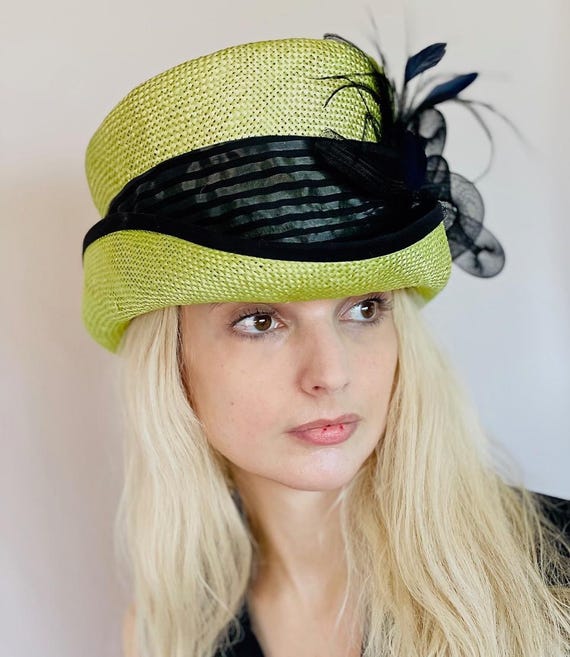 Women's Formal Lime Green & Black Hat, Chartreuse Top Hat, Royal Ascot Hat, Kentucky Derby Hat, Church Hat, Dressy Mad Hatter Top Hat