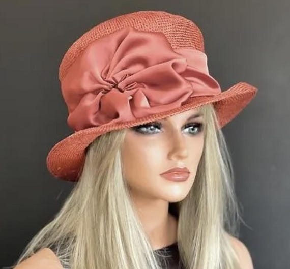 Women's Formal Hat, Wedding Guest Hat, Women's Orange Straw Hat, Church Hat, Women's Copper Hat, Wedding Hat, Derby Hat, Cloche Hat