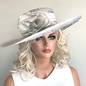 Kentucky Derby Hat, Wedding Hat, Royal Ascot Hat, Garden Party Hat, Preakness Hat Belmont Hat Women's Formal Gray Wide Brim Hat, Races Hat