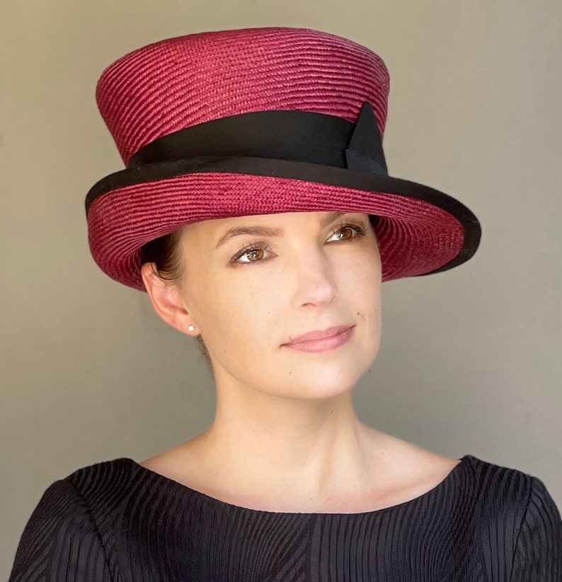 Women's Wine Red Summer Straw Hat Wedding Hat Derby Hat Etsy