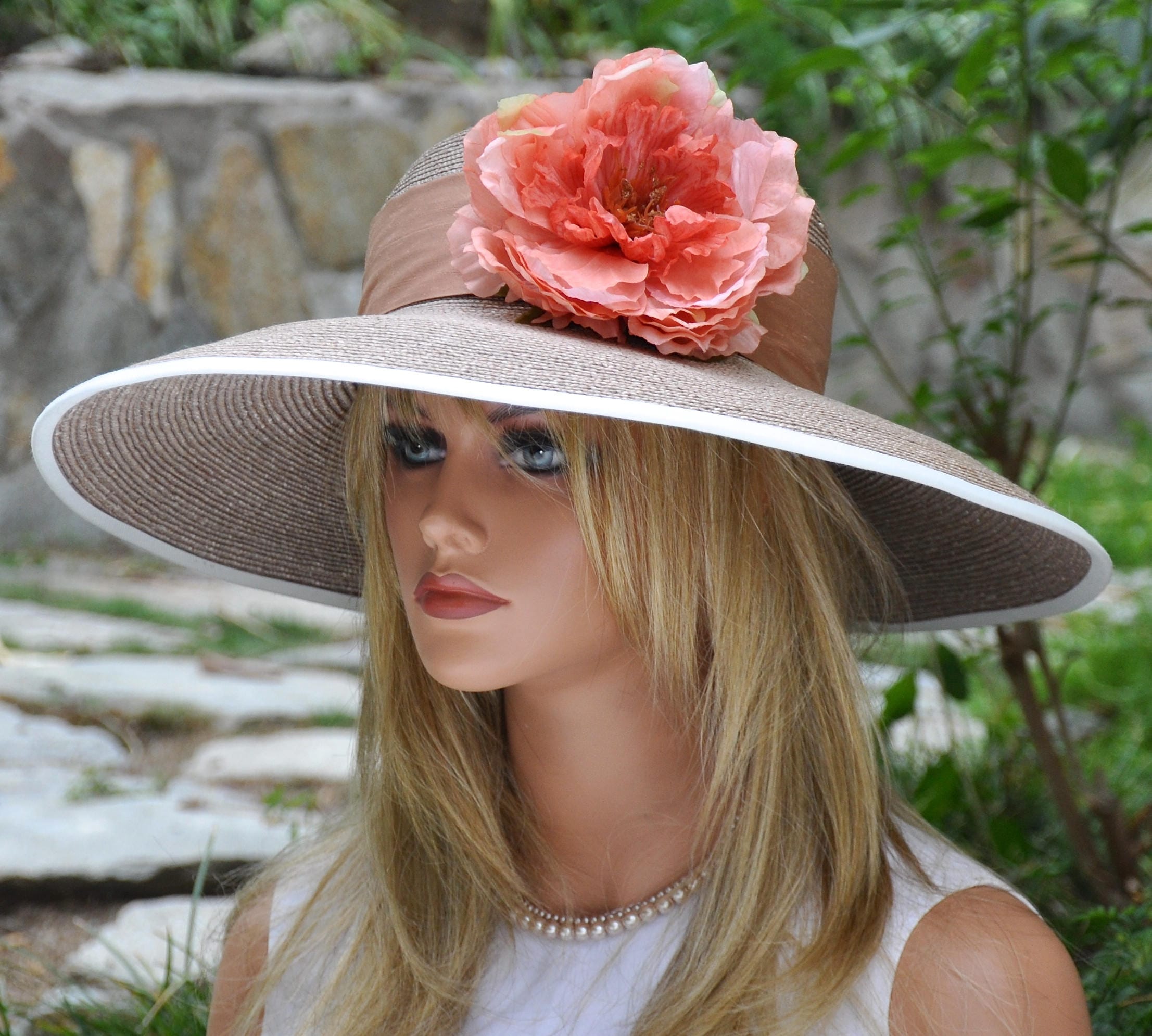 Wide Brim Straw Hat, Wedding Hat. Formal Hat, Kentucky Derby Hat