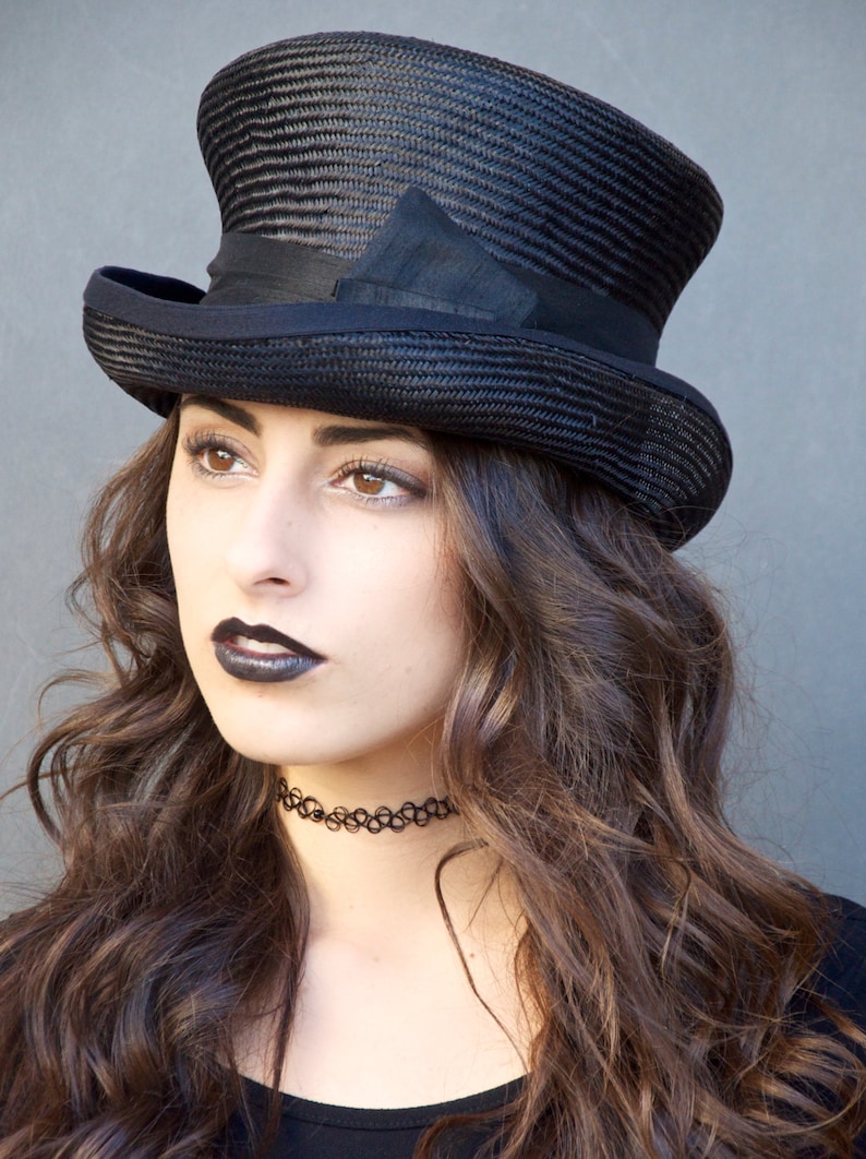 Women's Black Top Hat, Formal Hat, Downton Abbey hat, Derby hat, Mad Hatter, Elegant Black hat, Black Steampunk hat, funeral hat image 3