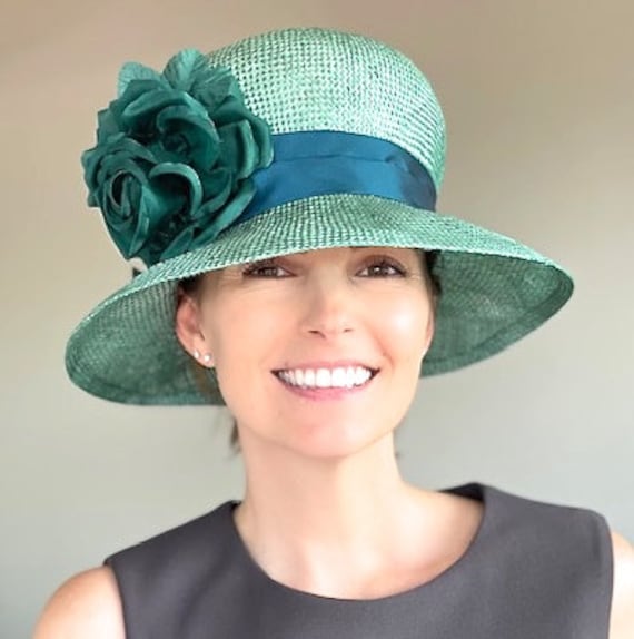 Women's Teal Cloche Hat Formal Hat, Wedding Hat 1920s 1930s Cloche Hat Tea Party Hat, Garden Party Hat, Church Hat, Downton Abbey Hat