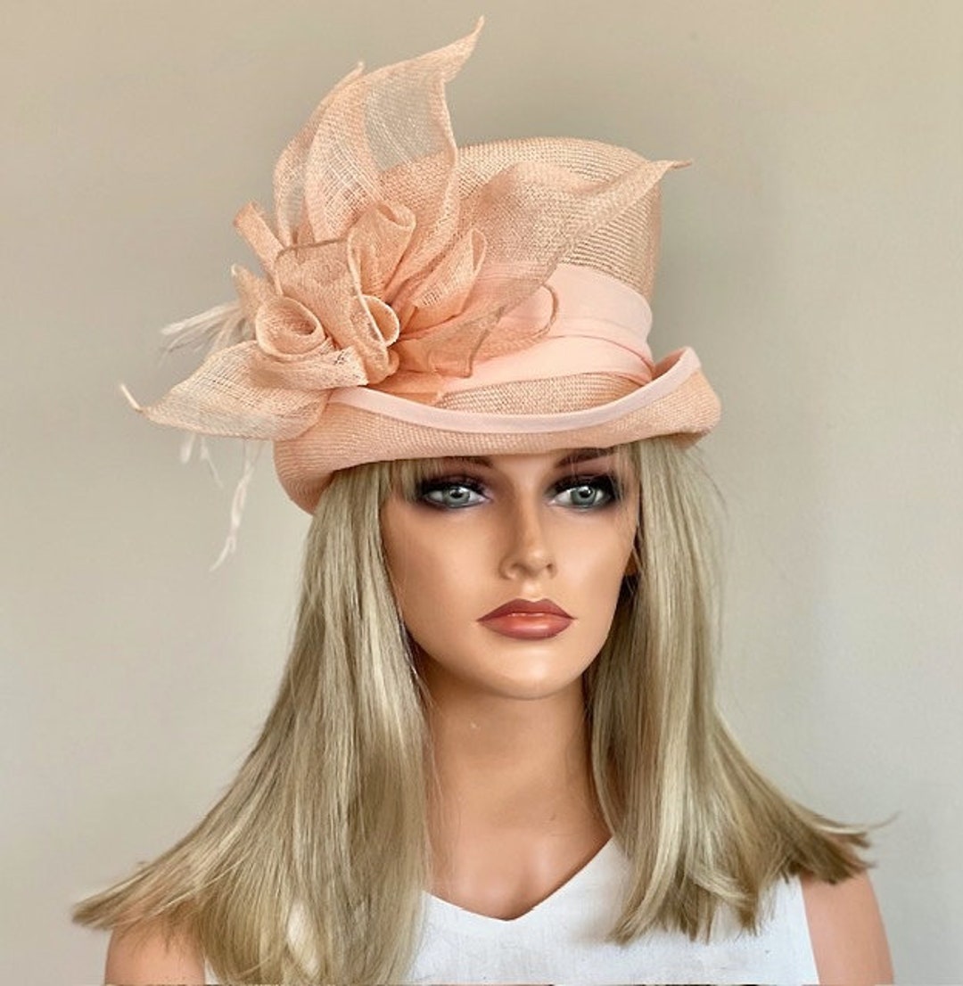 Women's Peach Kentucky Derby Hat, Ladies Formal Hat, Wedding Hat, Peach