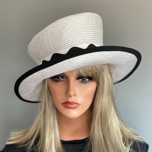 Wedding Hat, Women&#39;s Formal Black and White Hat Church Hat, Breeder&#39;s Cup Hat Tea Garden Party Hat, Derby Hat, Wide Brim Black and White Hat