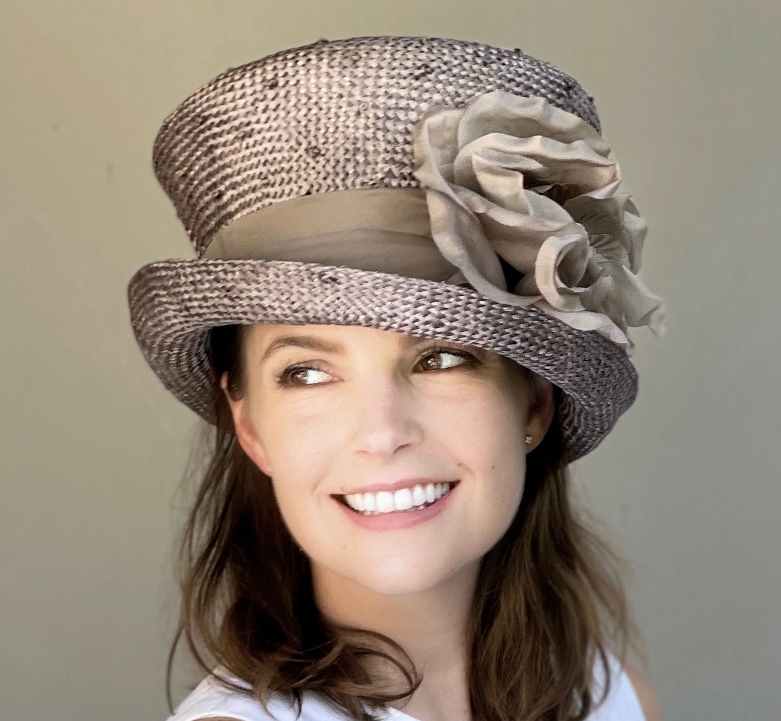 Kentucky Derby Hat Wedding Hat Womens Taupe Hat Ladies Formal Hat