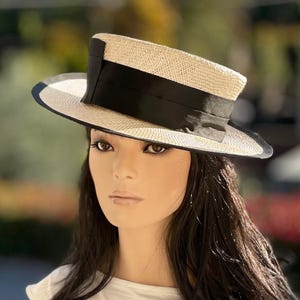 Women&#39;s Boater Hat, French Boater Hat, Wedding Hat, Derby Hat,, Formal English Boater Hat, Garden Party Hat, Wedding Guest Hat, Regatta Hat