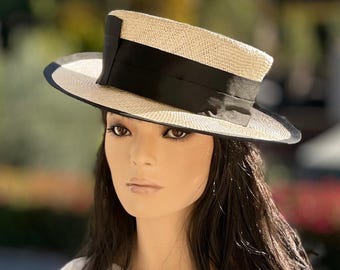 Women's Boater Hat, French Boater Hat, Wedding Hat, Derby Hat,, Formal English Boater Hat, Garden Party Hat, Wedding Guest Hat, Regatta Hat