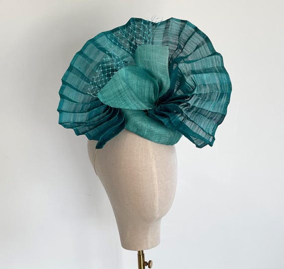 Handmade Derby Hat, Church Hat, Women's Race Day Fascinator,  Wedding Hat, Women's Teal  Dress Hat, Formal Hat