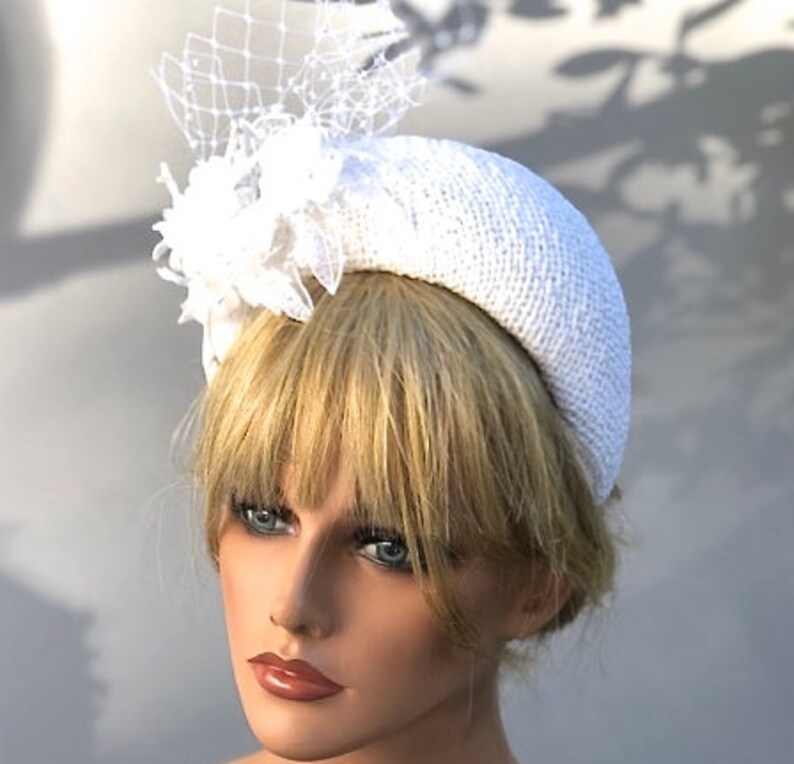 White Bridal Headpiece Headband Hat Halo Crown Hat Wedding Etsy