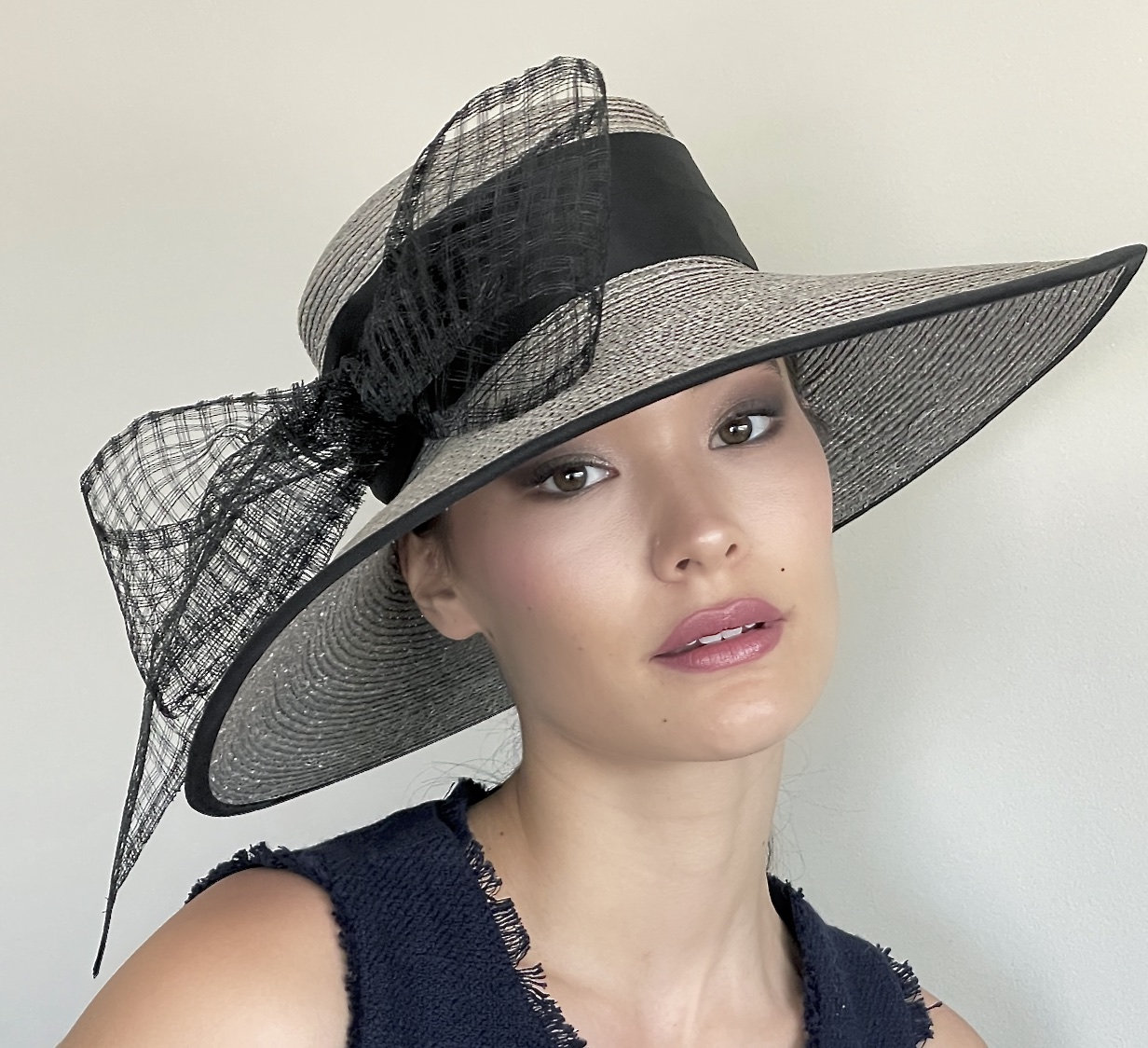 Kentucky Hat, Hat, Formal Hat. Ladies Black and White Hat, Ascot Hat, Church Hat, Dressy Wide Brim