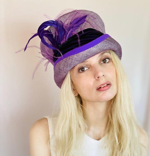 Women's Purple Top Hat, Kentucky Derby Hat Wedding Guest Hat, Mad Hatter, Millinery Dressy Hat Carriage Hat Formal Hat Women's Steampunk Hat