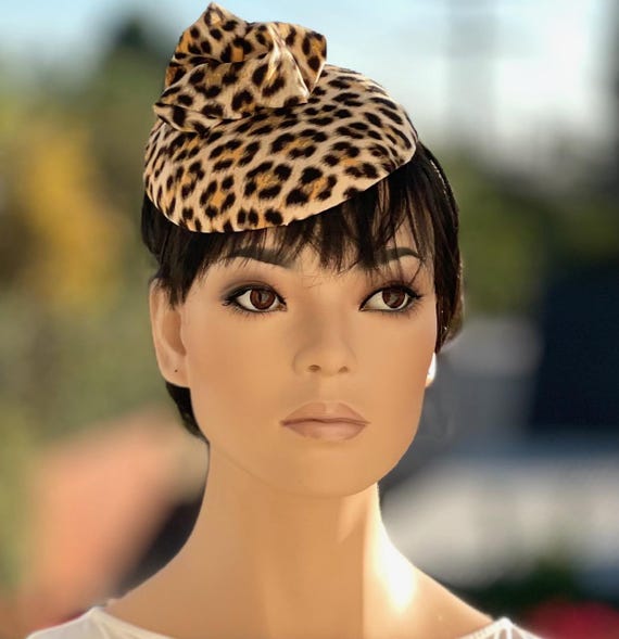 Women's Leopard Fascinator Hat, Winter Fascinator Hat, Formal Animal Print Hat  Church Hat  Wedding Guest Hat Percher Hat All Season Hat