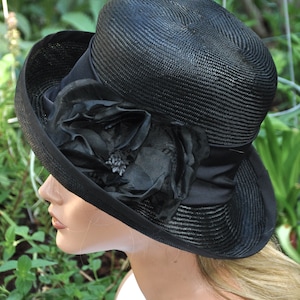 Women&#39;s Black Formal Hat, Black Dressy Hat, Funeral Hat, Black Church Hat, Downton Abbey Hat