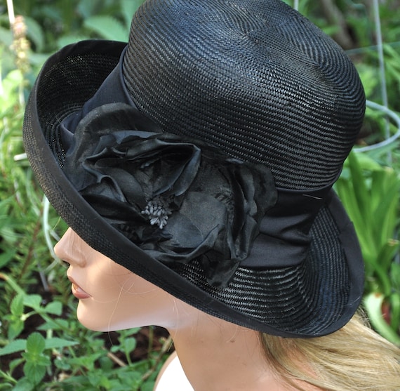 Women's Black Formal Hat, Black Dressy Hat, Funeral Hat, Black Church Hat, Downton Abbey Hat