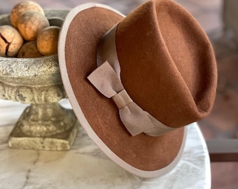 Rust Brown Fedora, Tailored Brown and Taupe Hat, Jonny D Fedora, Dapper Day Hat Cheltenham Race Hat Men's Handmade Fedora Men's Dress Hat