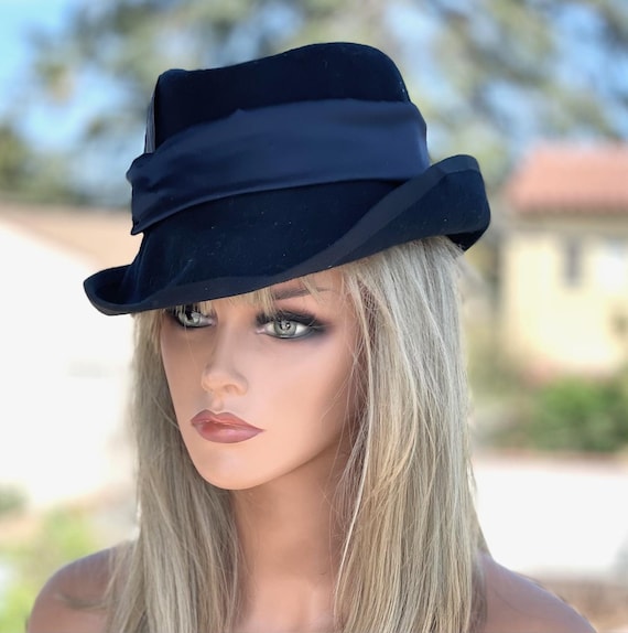 Women's Navy Blue Wool Felt Hat, Derby Hat Women's Fedora Trilby Women's Tailored Navy Autumn Fall Winter Hat Women's Formal Navy Winter Hat