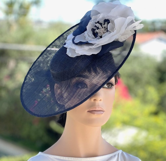 Derby Hat, Women's Navy Blue Formal Hat Wedding Guest Hat Ascot Navy Hat Race Day Hat Navy Saucer Disc Hat