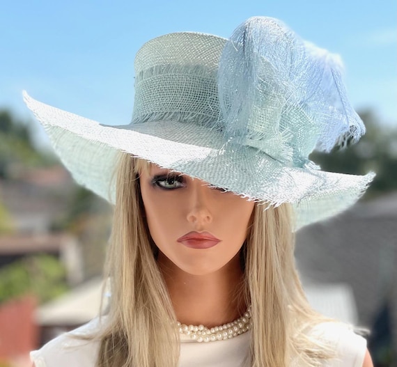 Kentucky Derby Hat, Wedding Hat, Ascot Hat Garden Party Hat Women's Formal Blue Wide Brim Hat Races Headwear Wedding Guest Hat Tea Party Hat