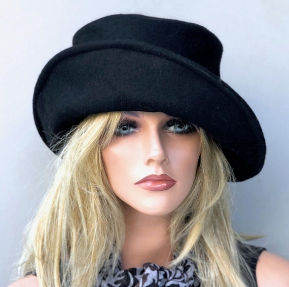 Women's Black Winter Hat, Boho Hat, Ladies Black F