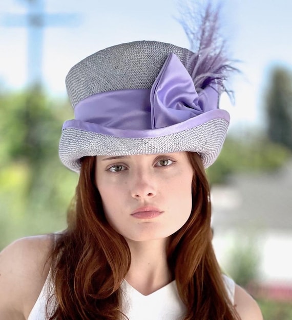 Derby Hat, Women's Lavender Top Hat Mad Hatter, Royal Ascot Hat, Wedding Hat, Races Hat, Carriage Hat, Women's Formal Victorian Purple Hat