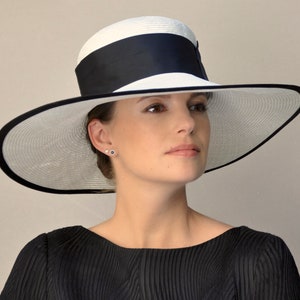 Ladies Black & White Hat, Wedding Hat, Kentucky Derby Hat, Royal Ascot Hat, Wide Brim Hat, Formal Hat, Church Hat