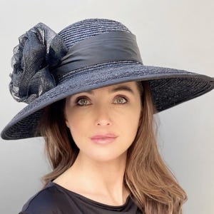 Wedding Guest Hat, Kentucky Derby Hat, Black Wide Brim Hat, Funeral Hat Audrey Hat Memorial Service Hat Formal Black Summer Hat Wedding Hat