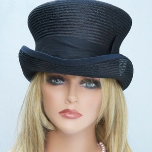 Zwarte hoge hoed dames, formele hoed, Downton Abbey-hoed, derbyhoed, Mad Hatter, elegante zwarte hoed, zwarte steampunkhoed, begrafenishoed