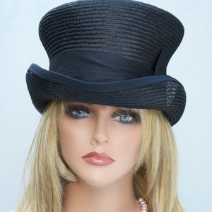 Women's Black Top Hat, Formal Hat, Downton Abbey hat, Derby hat, Mad Hatter, Elegant Black hat, Black Steampunk hat, funeral hat