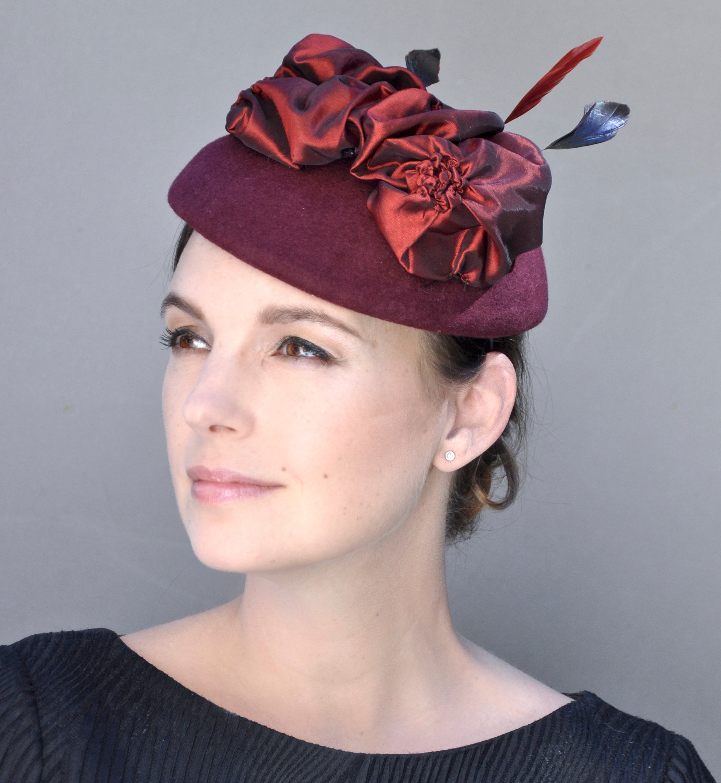 Burgundy Fascinator, Wedding Hat, Wedding Fascinator