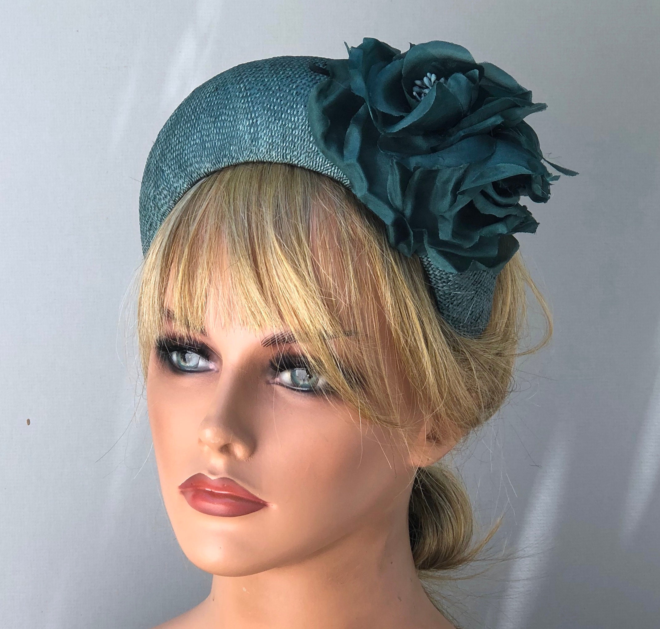 Ladies Teal Hat, Headband Hat, Kate Middleton Hat, Duchess Hat, Royal