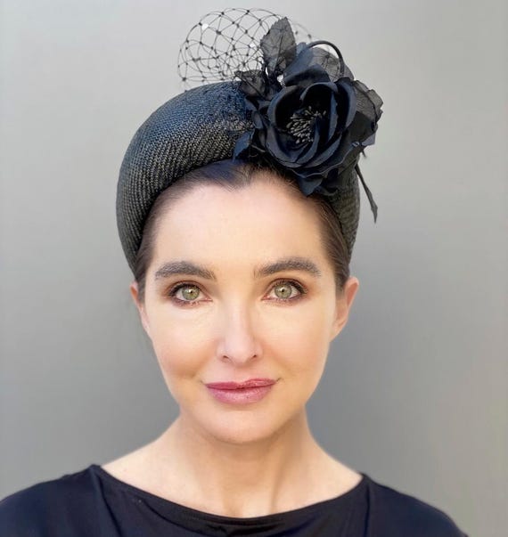 Women's Black Halo Headband Hat, Wedding Hat, Dapper Day Hat, Royal Ascot Hat, Women's Derby Races Hat, Ladies Black Hat, Tea Party Hat