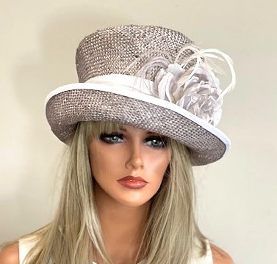 Kentucky Derby Hat, Wedding Hat, Women's Taupe Gray Formal Hat, Ladies  Formal Straw Hat, Women's Church Hat, Occasion Hat