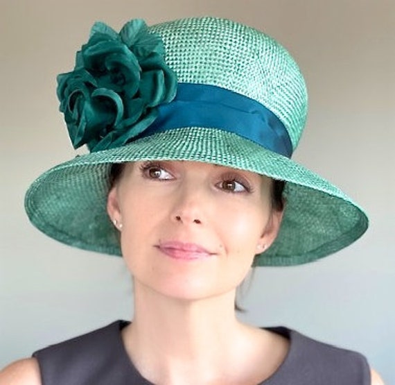 Women's Teal Cloche Hat Formal Hat, Wedding Hat 1920s 1930s Cloche Hat Tea Party Hat, Garden Party Hat, Church Hat, Downton Abbey Hat