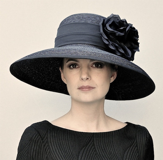 Ladies Black Hat, Kentucky Derby Hat, Black Wide Brim Hat, Downton Abbey Hat, Funeral Hat, Formal Hat, Audrey Hepburn hat, Occasion Hat