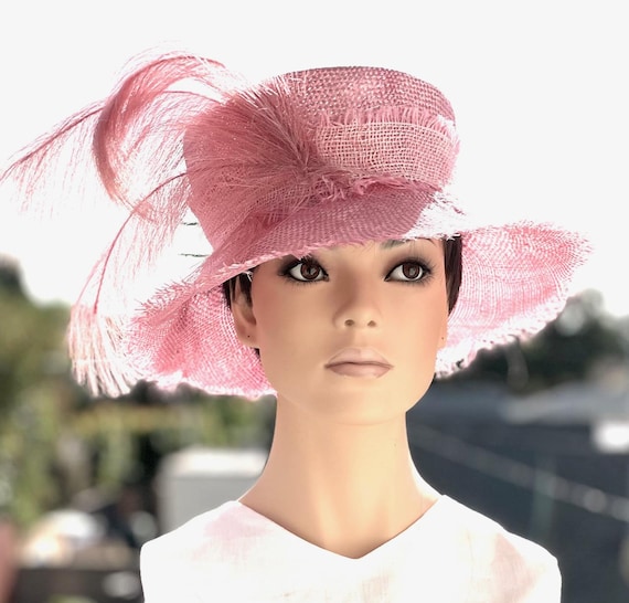 Women's Wide Brim Pink Hat, Kentucky Derby Hat, Wedding Hat, Garden Party Hat, Tea Party Hat, Women's Formal Hat, Royal Ascot Hat, Derby Hat