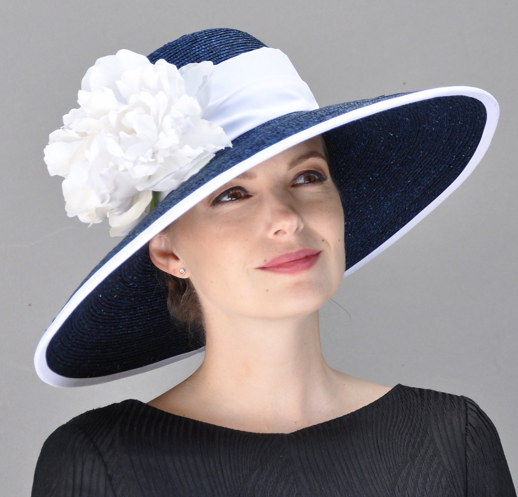 navy white wedding hat
