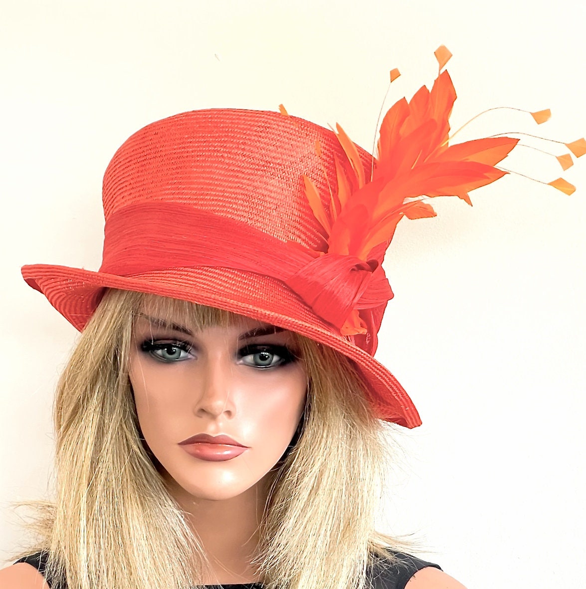 Kentucky Derby Hat, Orange Derby Hat, Wedding Hat, Formal Summer Hat