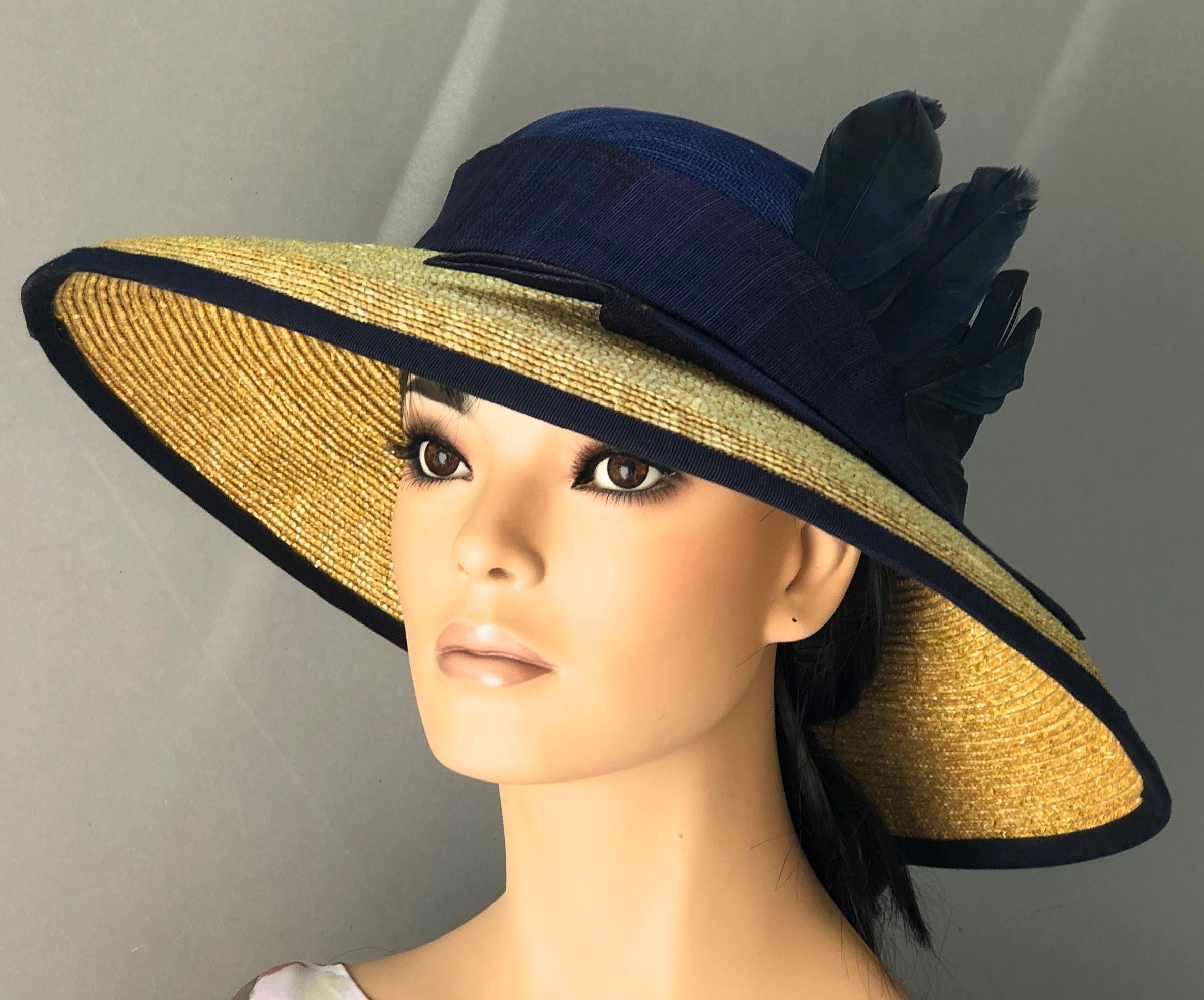 navy wide brim wedding hat