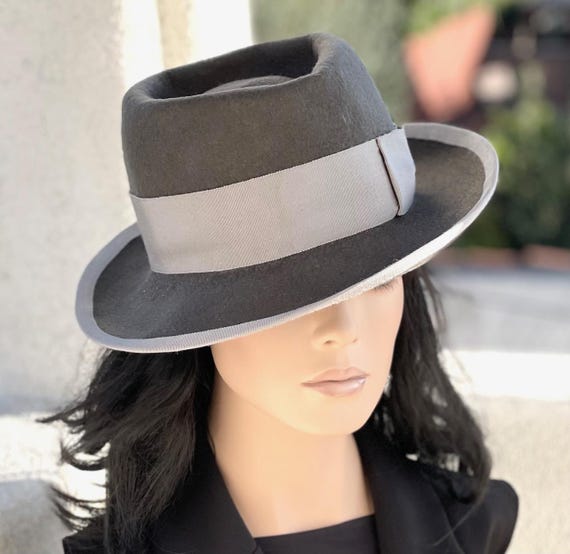 Handmade Gray Wool Felt Fedora, Women's Tailored Gray Wool Felt Winter Hat, Women's Gray Fedora, Mid Century Hat, Millinery, Gray Trilby Hat