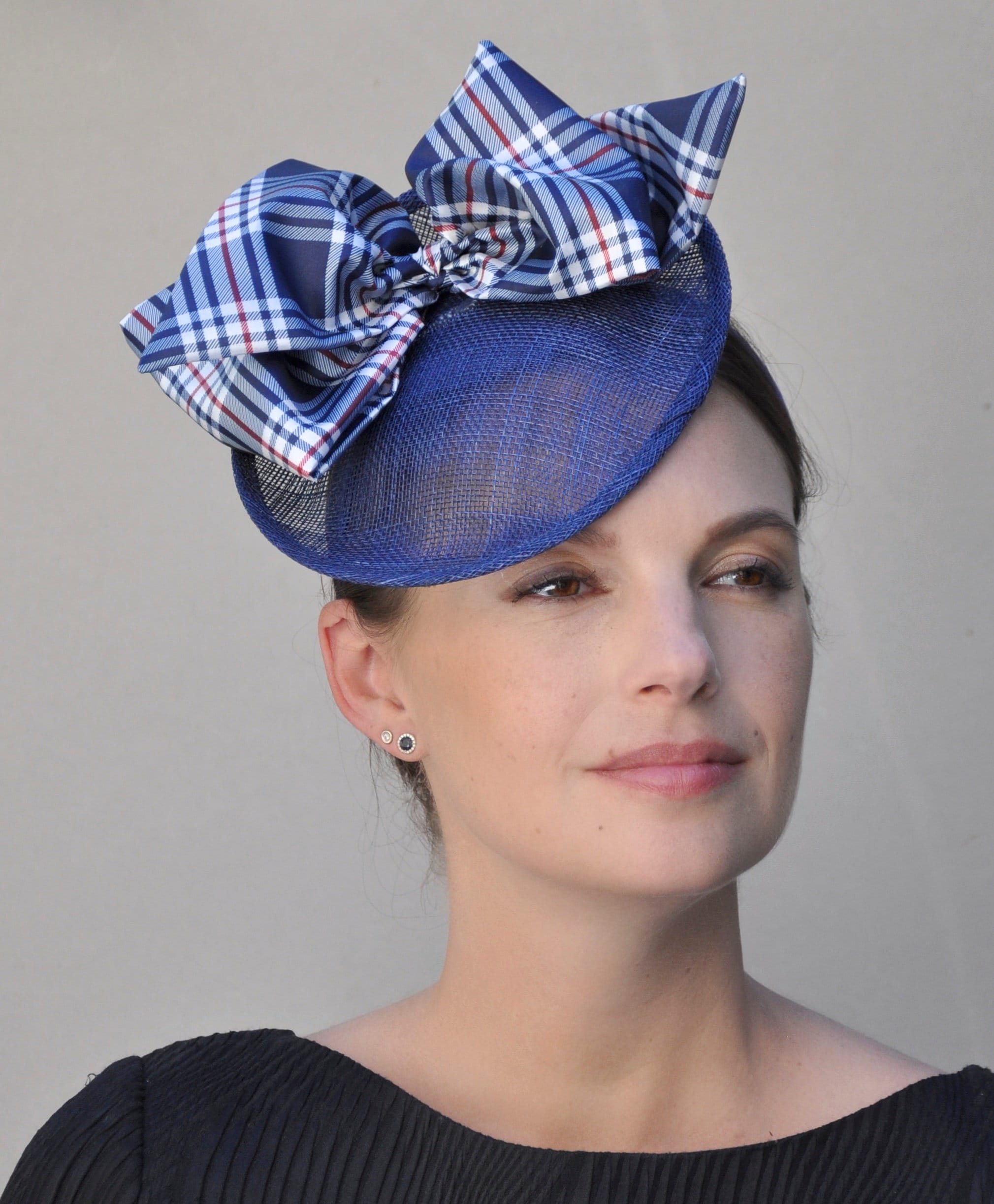 Blue Fascinator, Pillbox Hat, Wedding Fascinator Hat, Formal Hat, Plaid ...