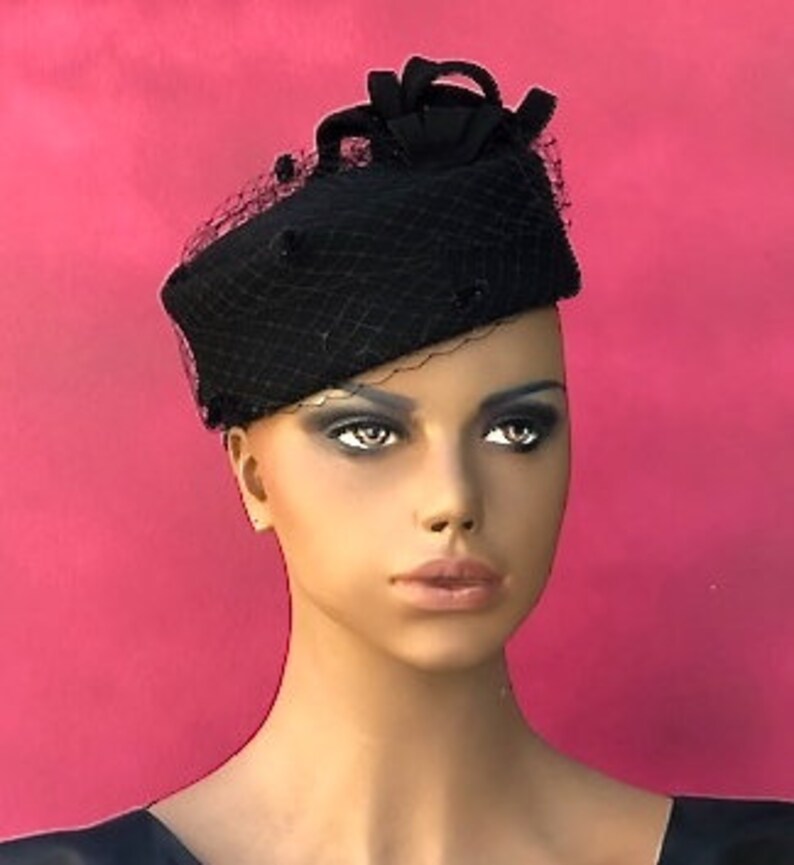 Black Pillbox Hat Cocktail Hat Funeral Hat Ladies Black Etsy UK