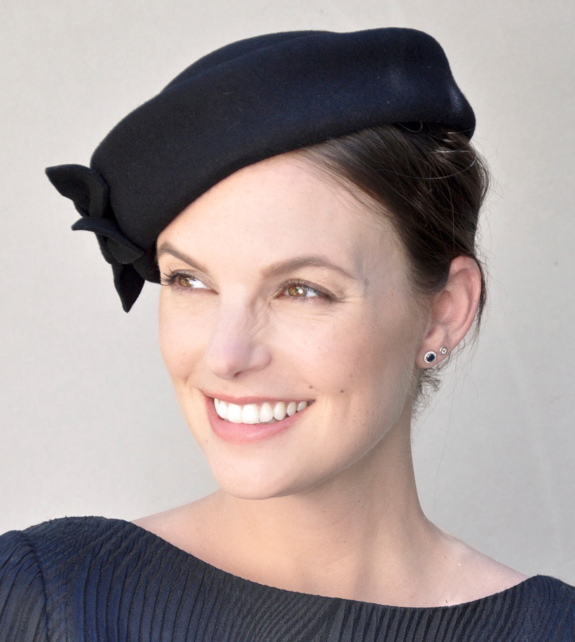 Fascinator Cocktail Hat Ladies Black Hat, Black Pillbox Hat, Black